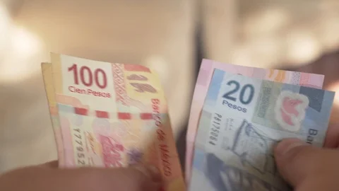 Money - hands counting mexican pesos Stock Footage 123733800