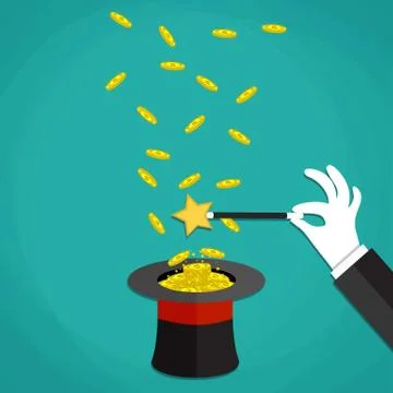 Money in the hat magic trick concept. Illustrazione stock