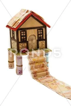 Money house isolated on white Stock Photos