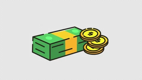 Money icon animation depicting a stack of bills and gold coins. Stock Footage 313964931