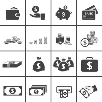 Money icon set Illustrazione stock