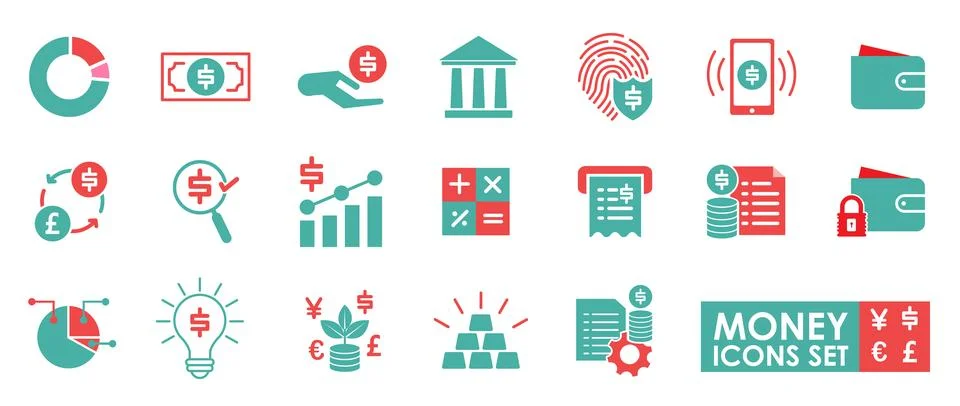 Money icon set. Solid icon collection. Stock Illustration