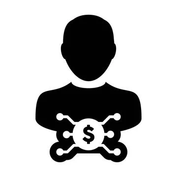 Money icon vector digital dollar currency with male user person profile avatar Stock Illustration