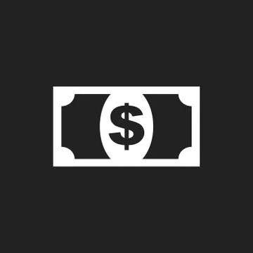 Money icon. Vector illustration in flat style. Dollar on black background. Illustrazione stock