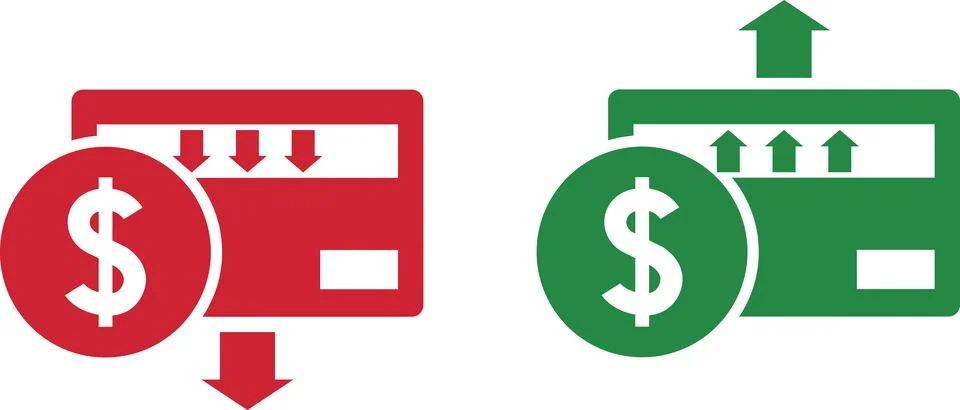 Money increase and decrease icons. Low or high total cost icon. Price, sale Stock Illustration