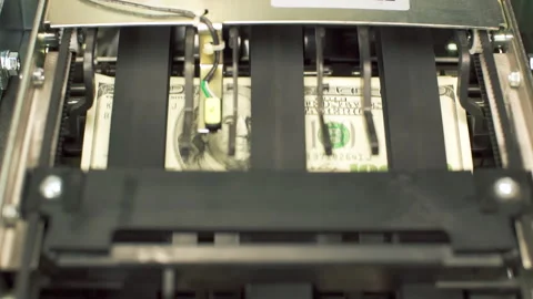 Money inside ATM machine. Slider shot. Slow Motion, Stock-Footage 87831178
