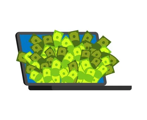 Money from Internet. Online work on computer. PC and cash Stock Illustration