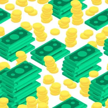 Money isometric style pattern seamless. dollars background. Rich texture Stock Illustration