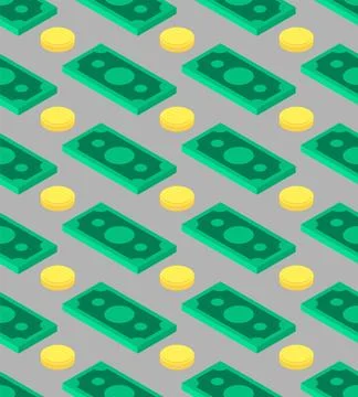 Money isometric style pattern seamless. dollars background. Rich texture Stock Illustration
