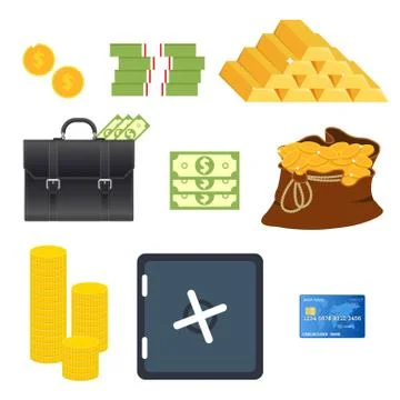 Money items set vector illustration isolated on white background Stock Illustration