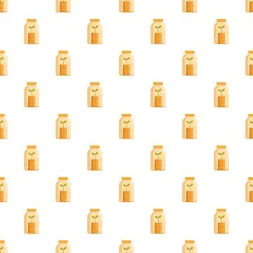 Money jars with growing sprouts seamless pattern Stock Illustration