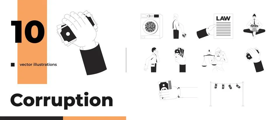 Money laundering and bribery line illustration set Stock Illustration