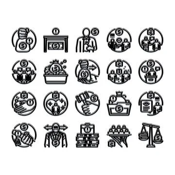 Money laundering illegal corruption and tax evasion icons Stock Illustration