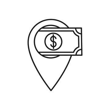 Money Location icon Vector Design. Money cash icon with Location Pin design c Stock Illustration