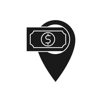Money Location icon Vector Design. Money cash icon with Location Pin design c Ilustración de archivo