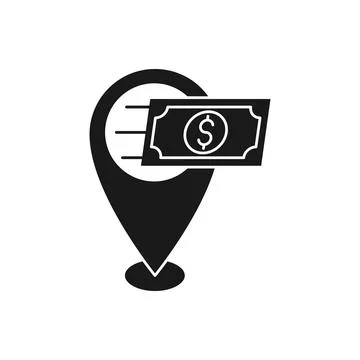 Money Location icon Vector Design. Money cash icon with Location Pin design c Stock-Illustration