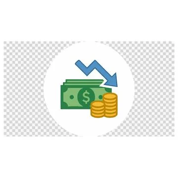 Money loss concept with cash stack and downward arrow icon Stock Illustration