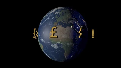 Money makes the wold go around concept with pound symbol Stock Footage 104635489