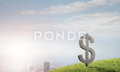 Money making and wealth concept presented by stone dollar symbol on natural Stock-Fotos