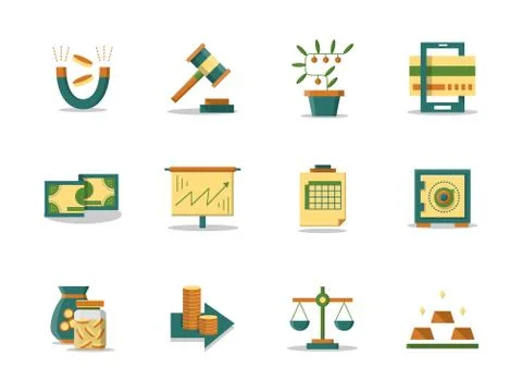 Money making flat color vector icons set Stock Illustration