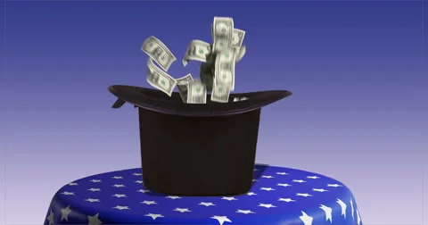 Money making with a magic wand and a black top hat 4K Video stock 46708764