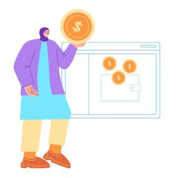 Money management application desktop system for managing wealth saving casual Stock Illustration