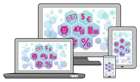Money management concept on different devices Stock Illustration