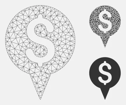 Money Map Marker Vector Mesh 2D Model and Triangle Mosaic Icon Illustrazione stock