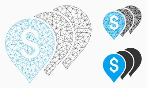 Money Map Pointers Vector Mesh Network Model and Triangle Mosaic Icon 스톡 일러스트