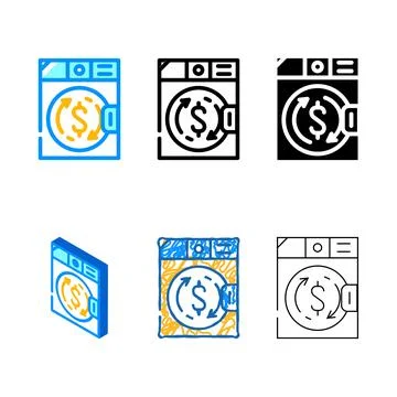 Money mix laundering in laundry machine color icon vector Stock Illustration