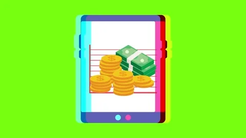 Money online business, computer tablet chart animated green screen Stock Footage 296723568