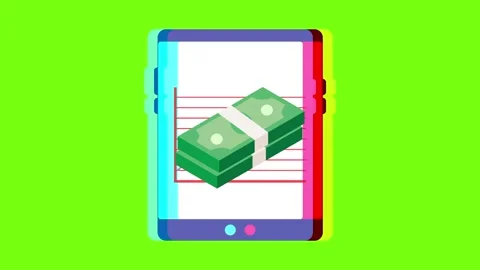 Money online business, computer tablet chart animated green screen Stock Footage 296723764