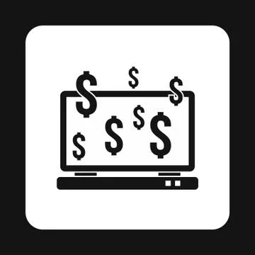 Money online on computer icon, simple style Stock Illustration