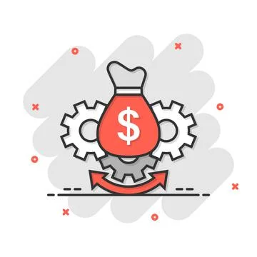 Money optimization icon in comic style. Gear effective cartoon vector illustr イラスト素材