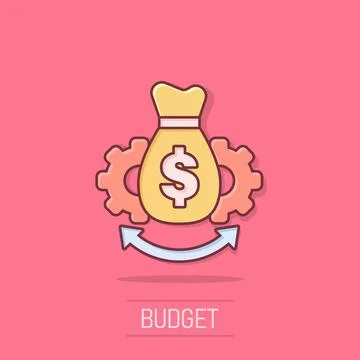 Money optimization icon in comic style. Gear effective cartoon vector illus.. Illustrazione stock