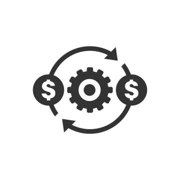 Money optimization icon in flat style. Gear effective vector illustration on  Illustrazione stock