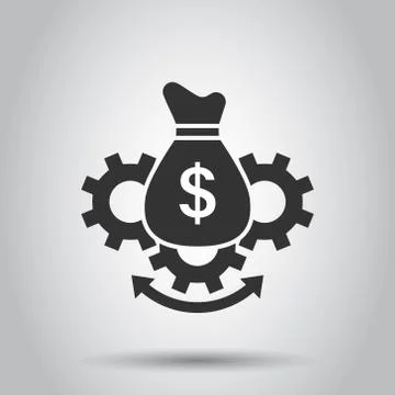 Money optimization icon in flat style. Gear effective vector illustration on  Illustrazione stock