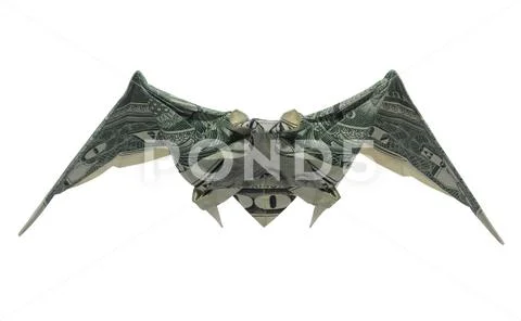 Money Origami BAT Animal Folded with Real One Dollar Bill Isolated on White B Stock Photos