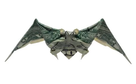 Money Origami BAT Animal Folded with Real One Dollar Bill Isolated on White B Stock Photos