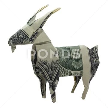 Money Origami GOAT Capricorn Zodiac Animal Folded with Real One Dollar Bill I Stock Photos