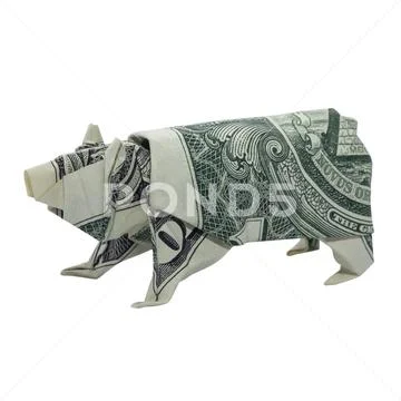 Money Origami Polar BEAR Animal Folded with Real One Dollar Bill Isolated on Stock Photos
