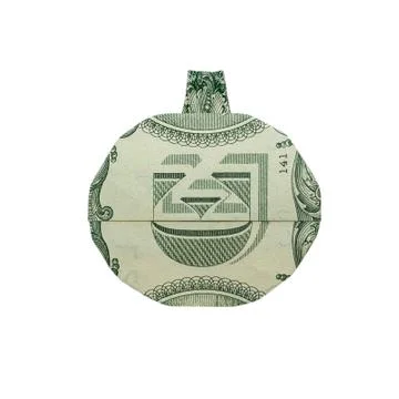 Money Origami PUMPKIN Folded with Real One Dollar Bill Isolated on White Back Stock Photos