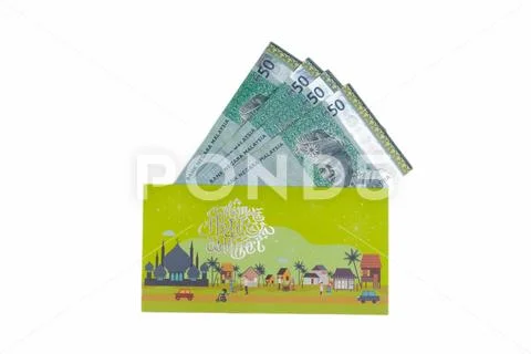 Money Packet for Ramadan and Eid Fitr Celebration isolated on white background Stock Photos