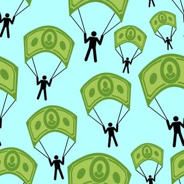 Money parachute pattern seamless. Dollar parachute background. Businessman .. Illustrazione stock