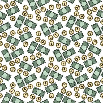 Money pattern. Dollar Bills and Coins. Banknotes, cash. Finance and Economics Stock Illustration
