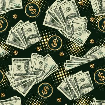 Money pattern with piles of dollar bills Stock Illustration