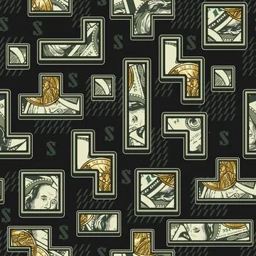 Money pattern with shapes of tetris game Stock Illustration