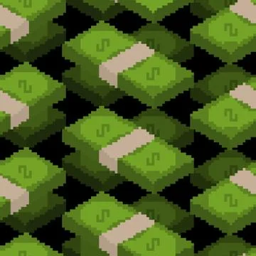 Money pixel art seamless pattern. pixelated Cash background. Dollars texture 스톡 일러스트