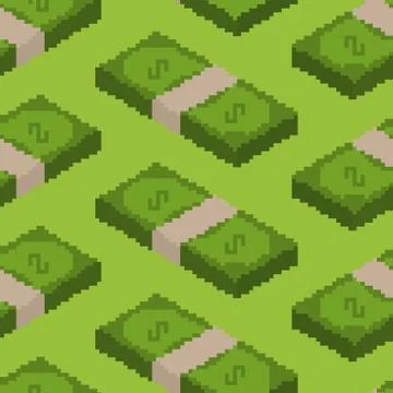 Money pixel art seamless pattern. pixelated Cash background. Dollars texture Stock Illustration