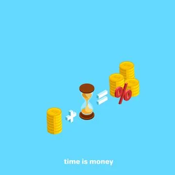 Money plus time equals interest, isometric image Stock Illustration